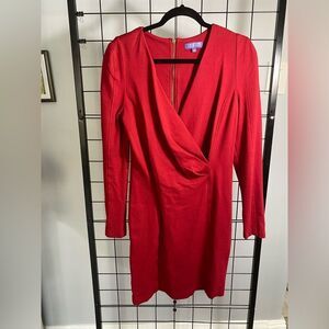 Vivienne Tam Faux Wrap Red Bodycon Long Sleeved Vneck Dress EUC